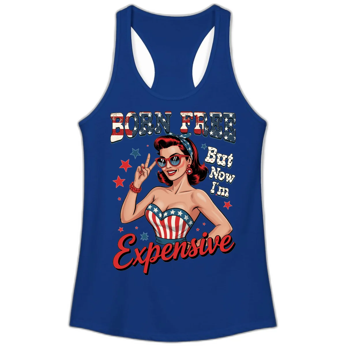 Born Free But Now I'm Expensive Ladies Tank in Solid Royal