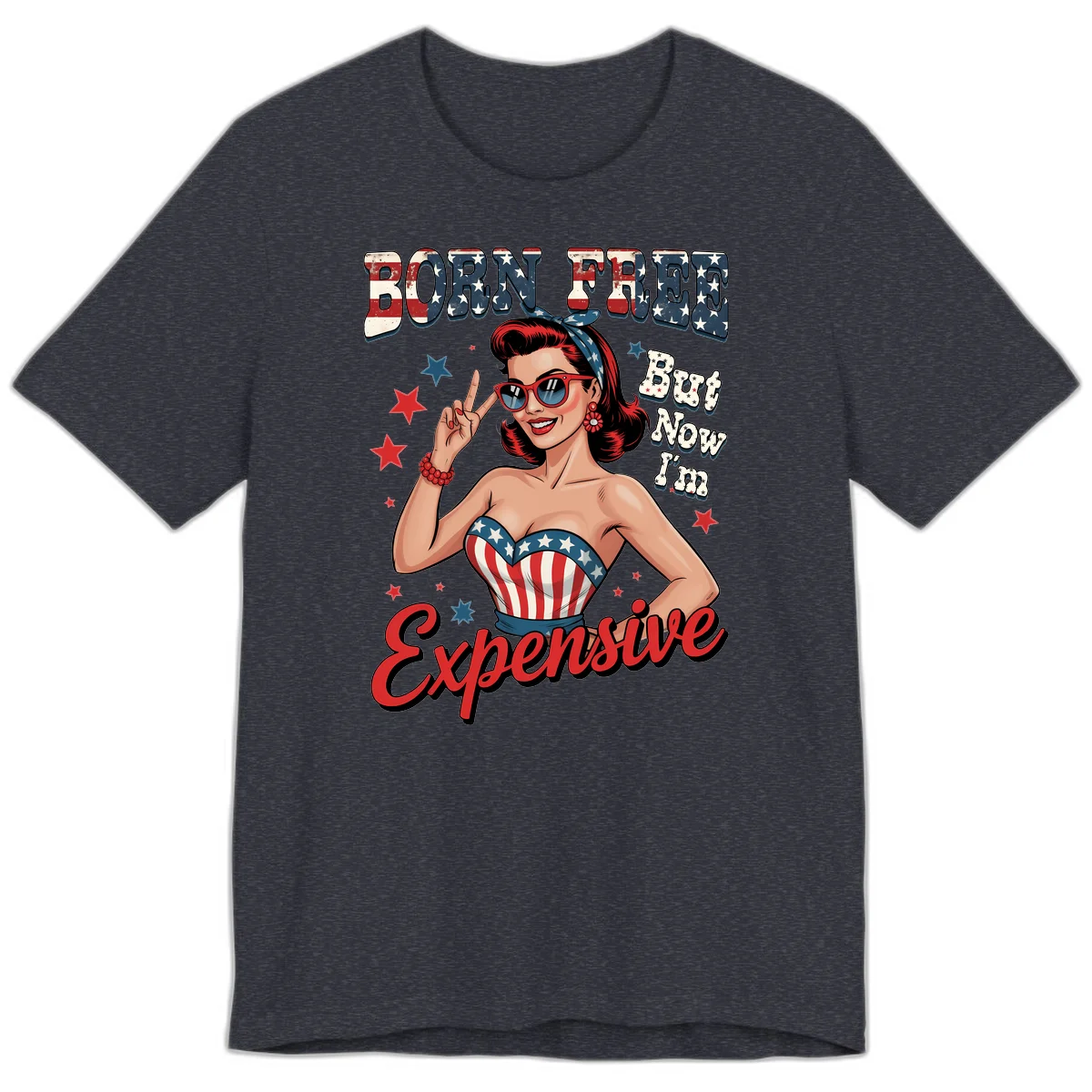 Born Free But Now I'm Expensive Premium T-Shirt in Heather Navy