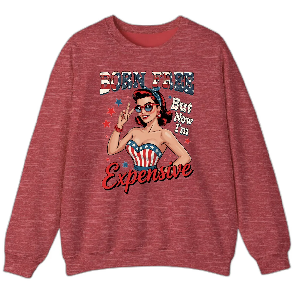 Born Free But Now I'm Expensive Pin-Up Sweatshirt in Heather Scarlet Red