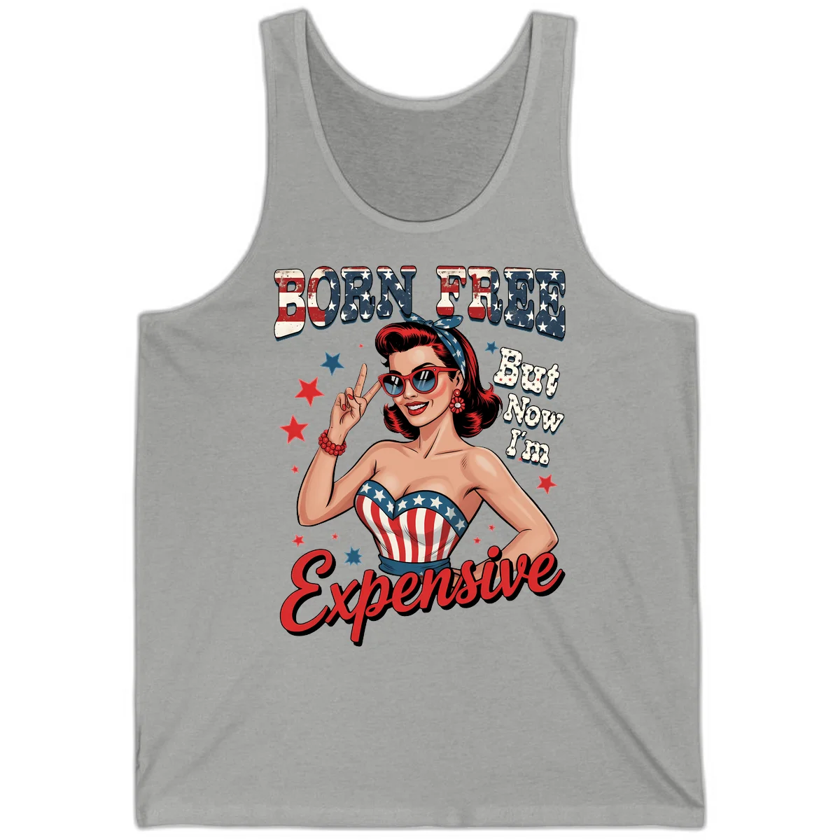 Born Free But Now I'm Expensive Tank in Athletic Heather