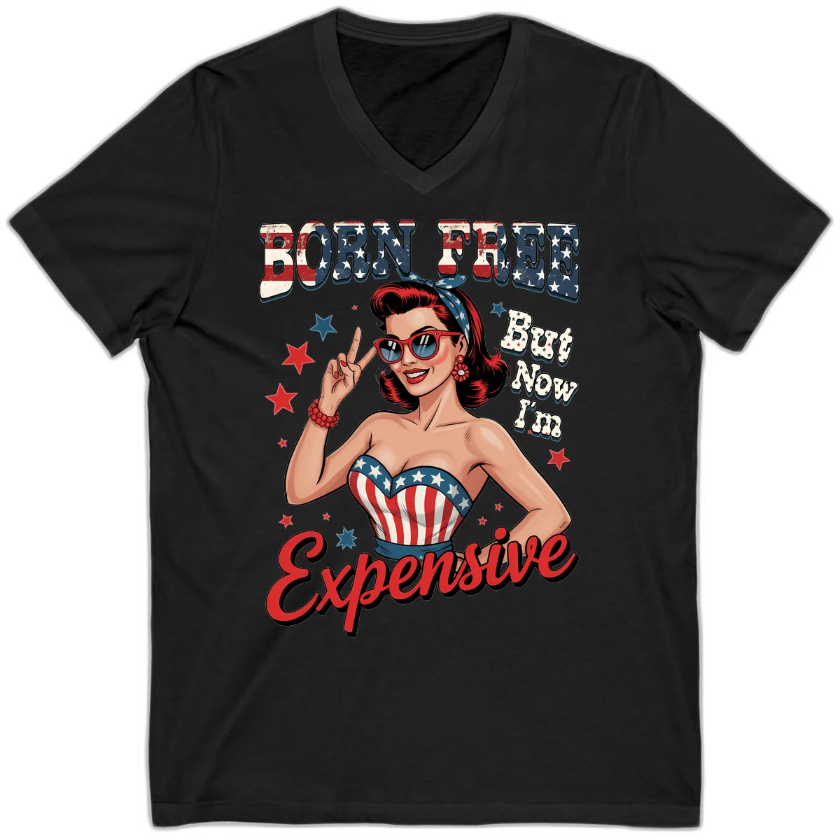 Born Free But Now I'm Expensive V-Neck in Black