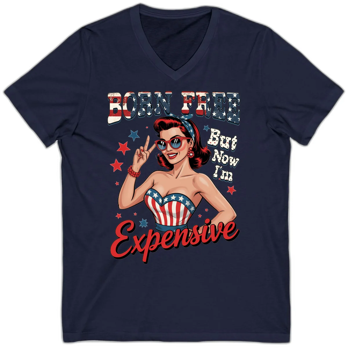 Born Free But Now I'm Expensive V-Neck in Navy