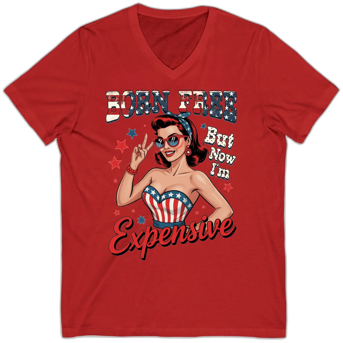 Born Free But Now I'm Expensive V-Neck in Red