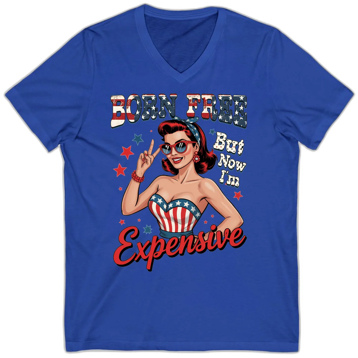 Born Free But Now I'm Expensive V-Neck in True Royal