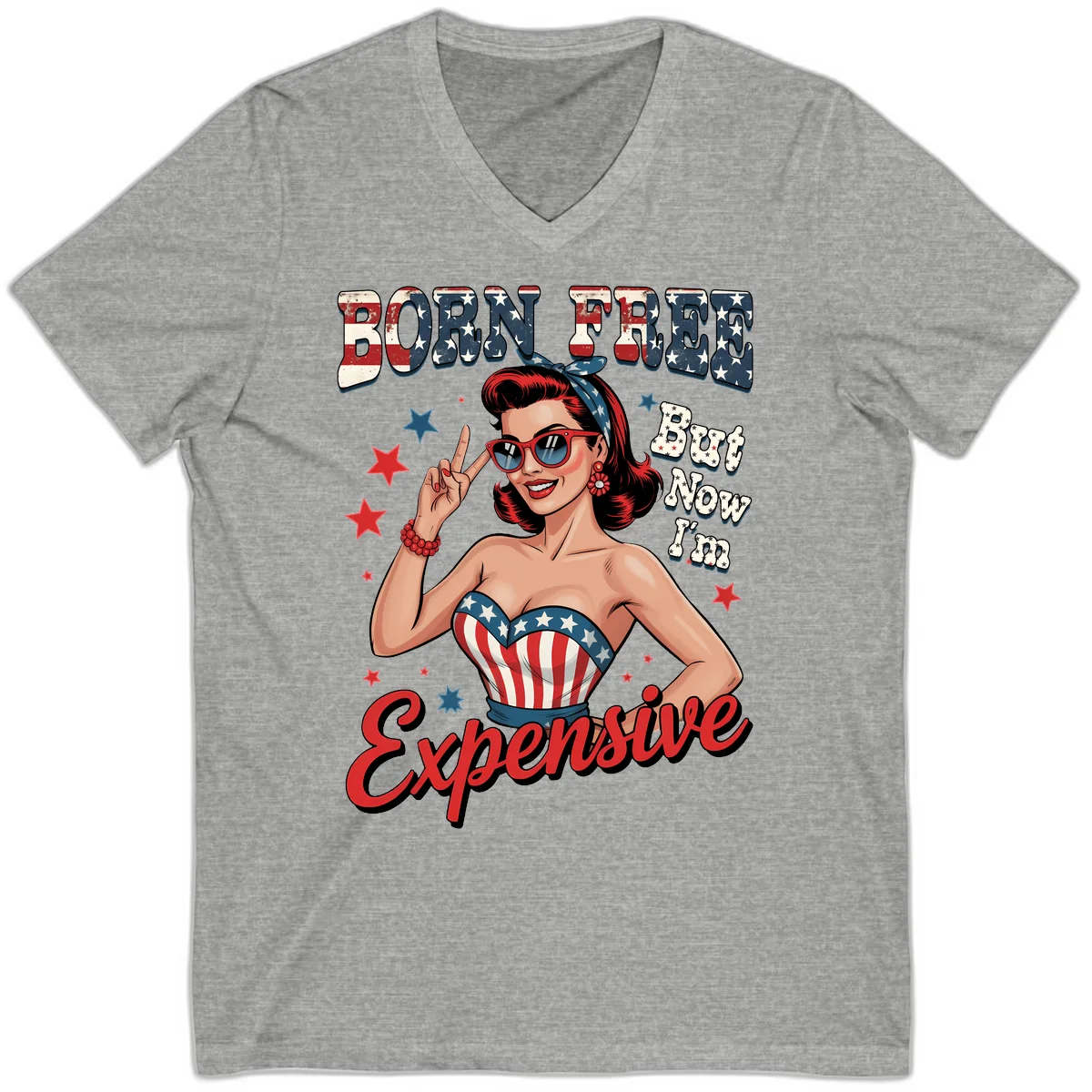 Born Free But Now I'm Expensive V-Neck in Athletic Heather