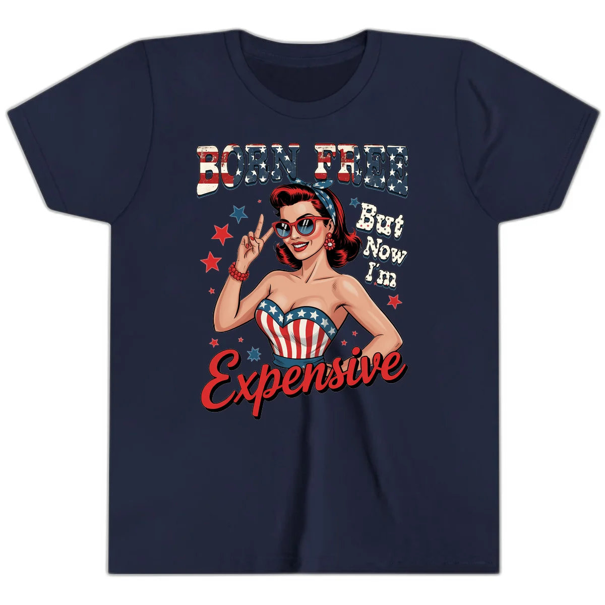 Born Free But Now I'm Expensive Youth T-Shirt in Navy