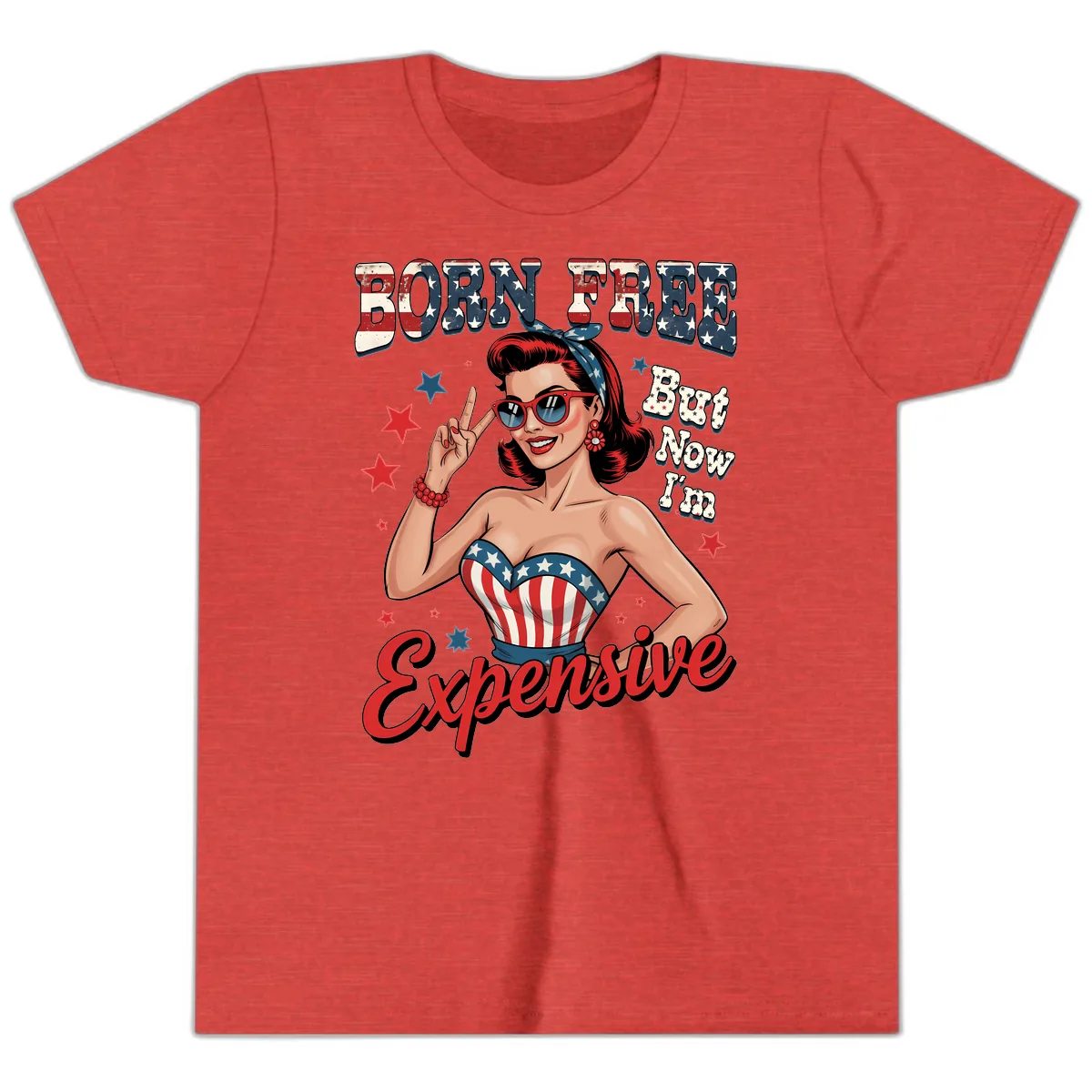 Born Free But Now I'm Expensive Pin-Up Youth T-Shirt in Heather Red