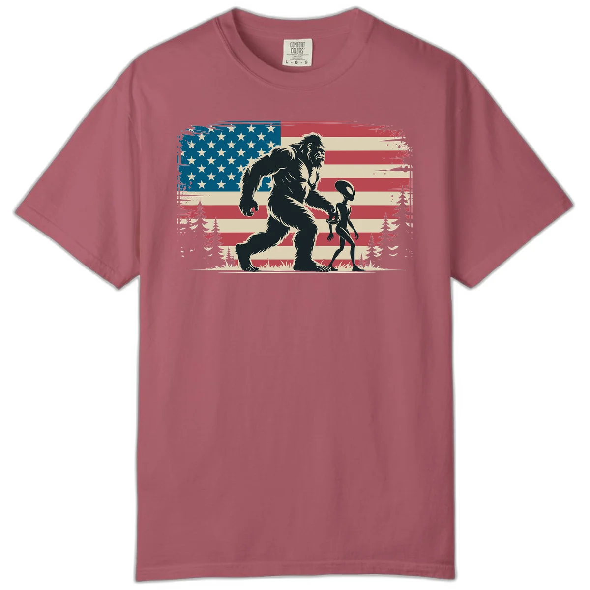 Bigfoot and Alien Stroll Comfort Color in Crimson