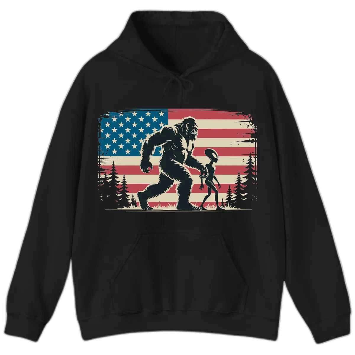 Bigfoot and Alien Stroll Hoodie in Black