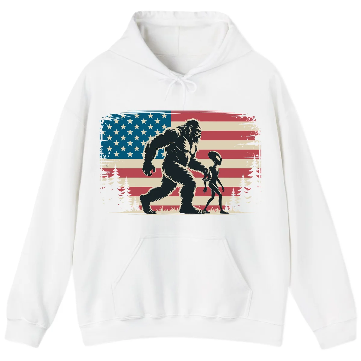 Bigfoot and Alien Stroll Hoodie in White
