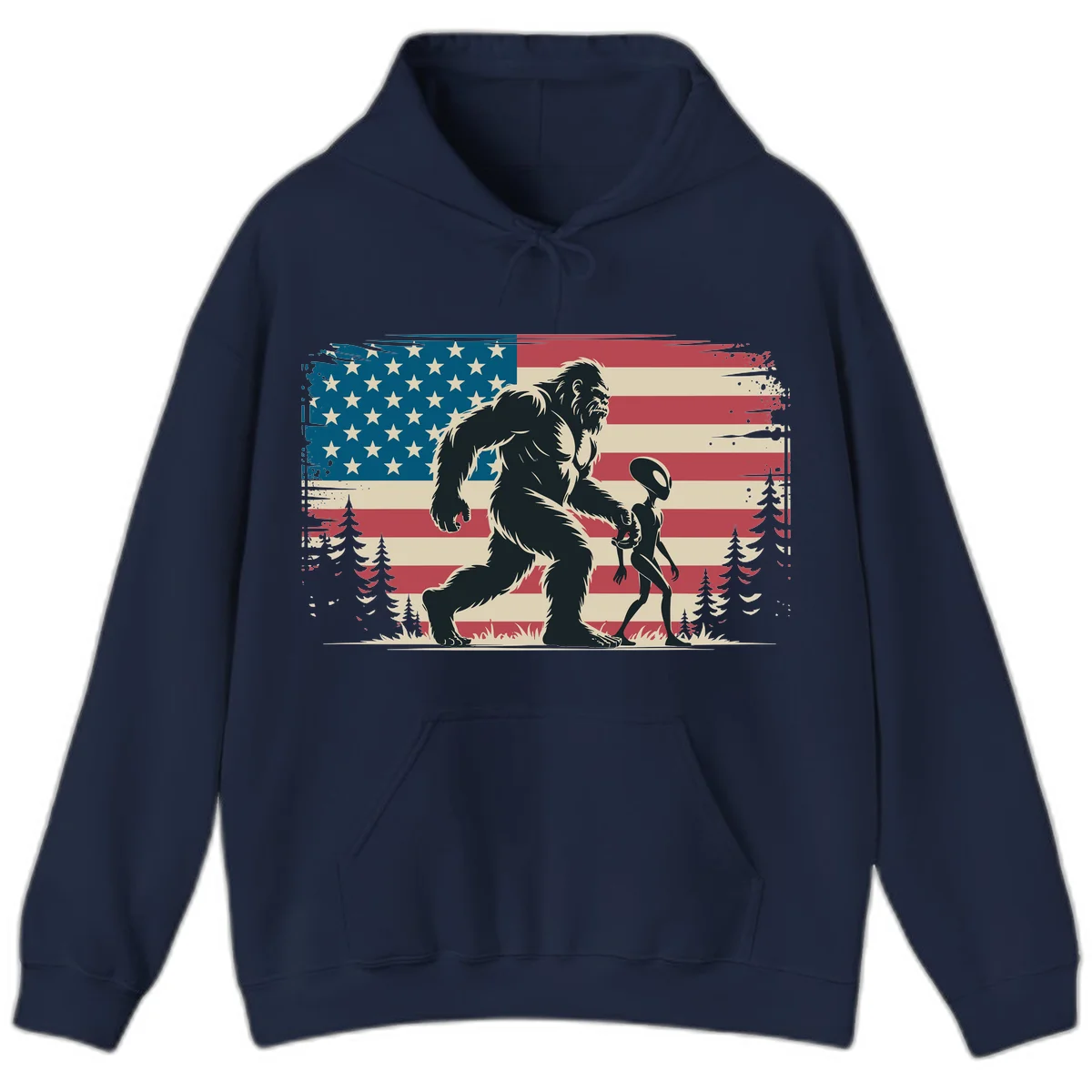 Bigfoot and Alien Stroll Hoodie in Navy
