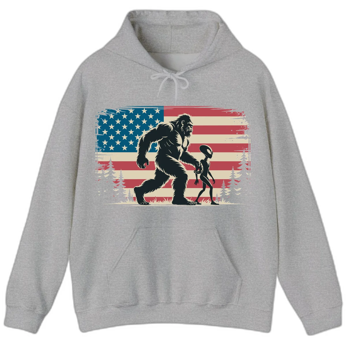 Bigfoot and Alien Stroll Hoodie in Sport Grey