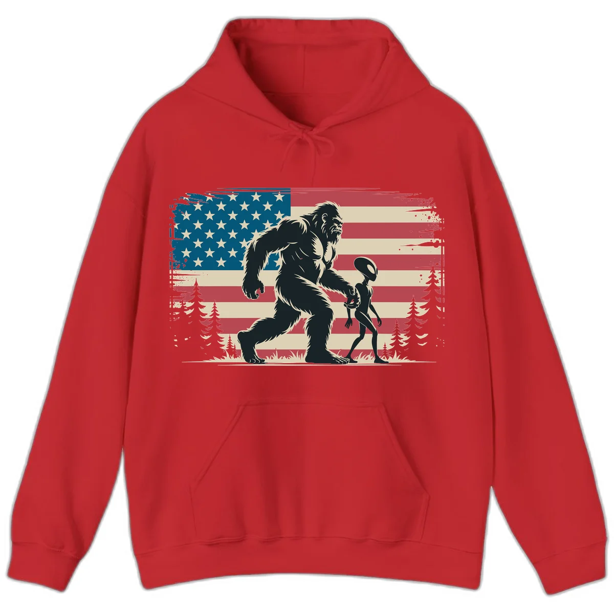 Bigfoot and Alien Stroll Hoodie in Red