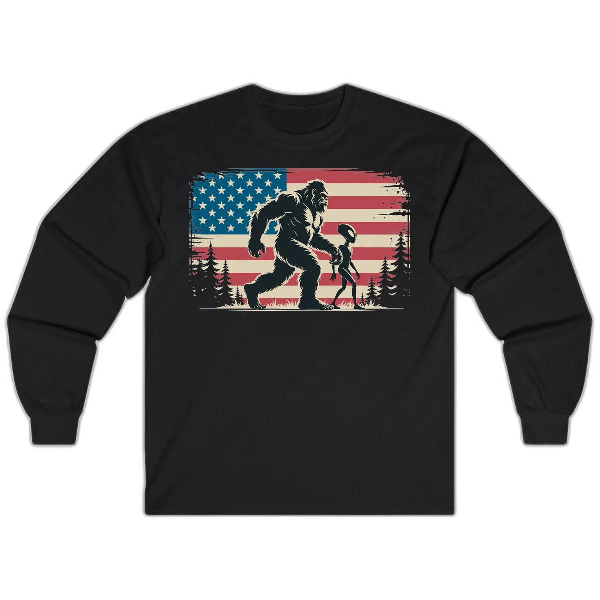 Bigfoot and Alien Stroll Long Sleeve in Black