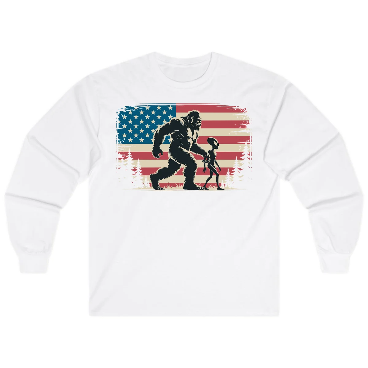 Bigfoot and Alien Stroll Long Sleeve in White