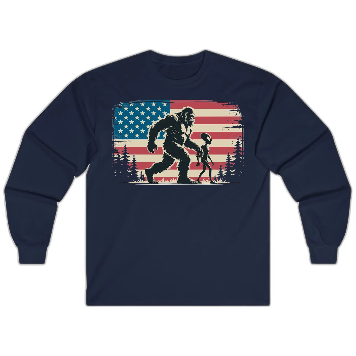 Bigfoot and Alien Stroll Long Sleeve in Navy