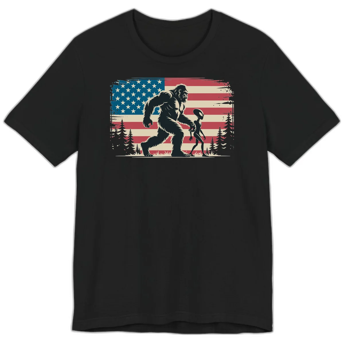 Bigfoot and Alien Stroll Premium T-Shirt in Black