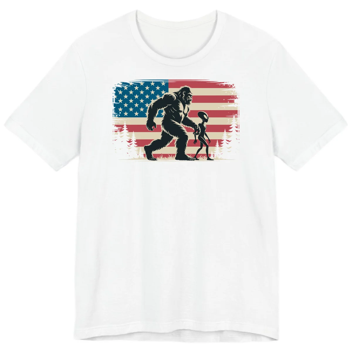 Bigfoot and Alien Stroll Premium T-Shirt in White