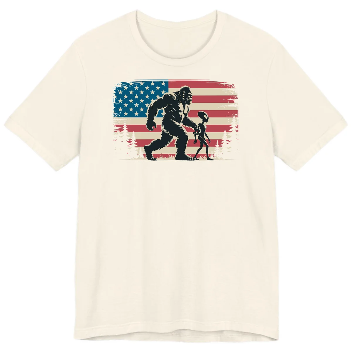 Bigfoot and Alien Stroll Premium T-Shirt in Natural