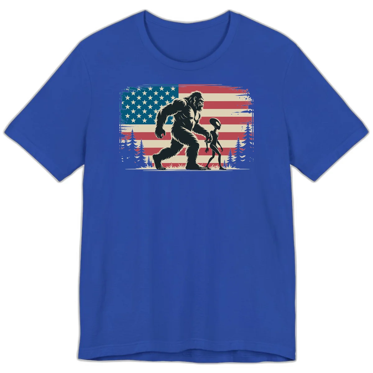 Bigfoot and Alien Stroll Premium T-Shirt in True Royal