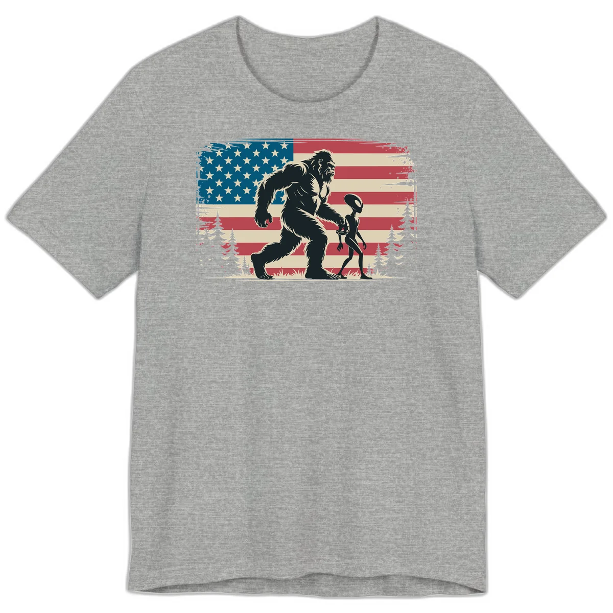 Bigfoot and Alien Stroll Premium T-Shirt in Athletic Heather