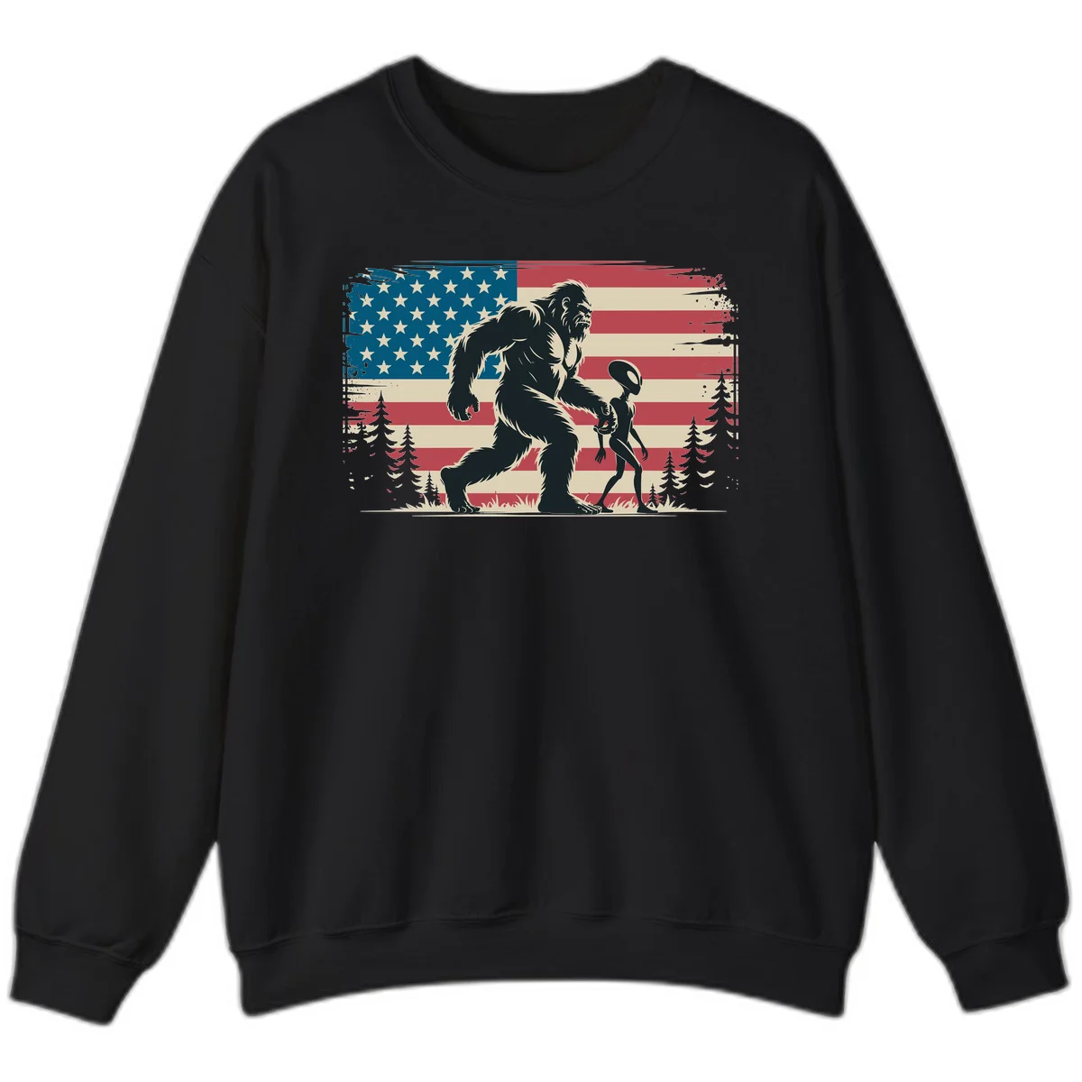 Bigfoot and Alien Stroll Sweatshirt in Black