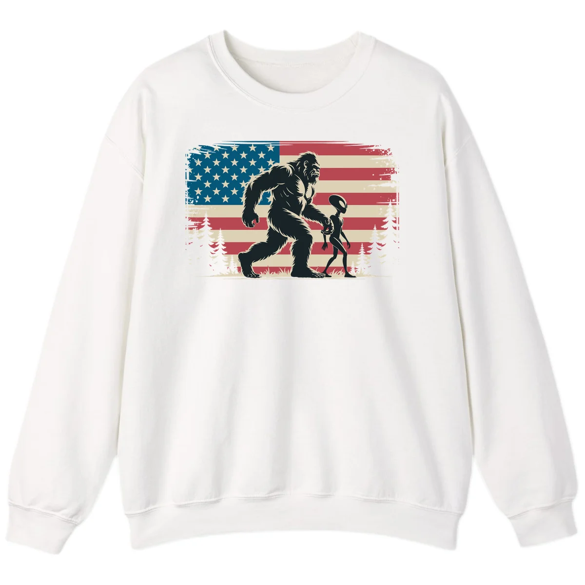 Bigfoot and Alien Stroll Sweatshirt in White