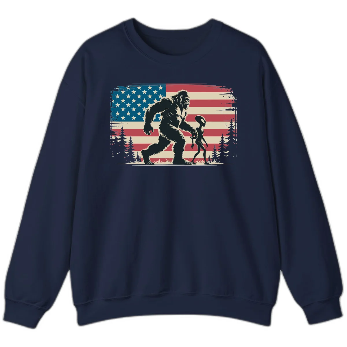 Bigfoot and Alien Stroll Sweatshirt in Navy