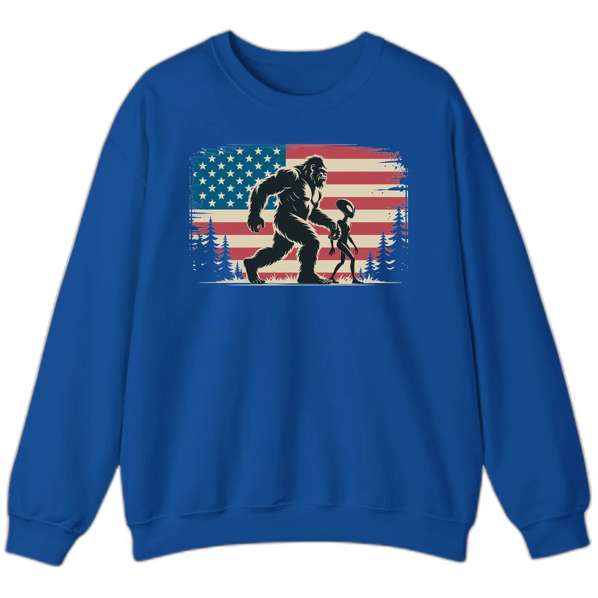 Bigfoot and Alien Stroll Sweatshirt in Royal