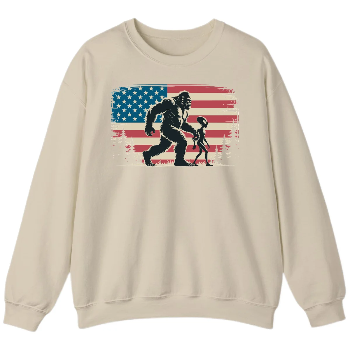Bigfoot and Alien Stroll Sweatshirt in Sand