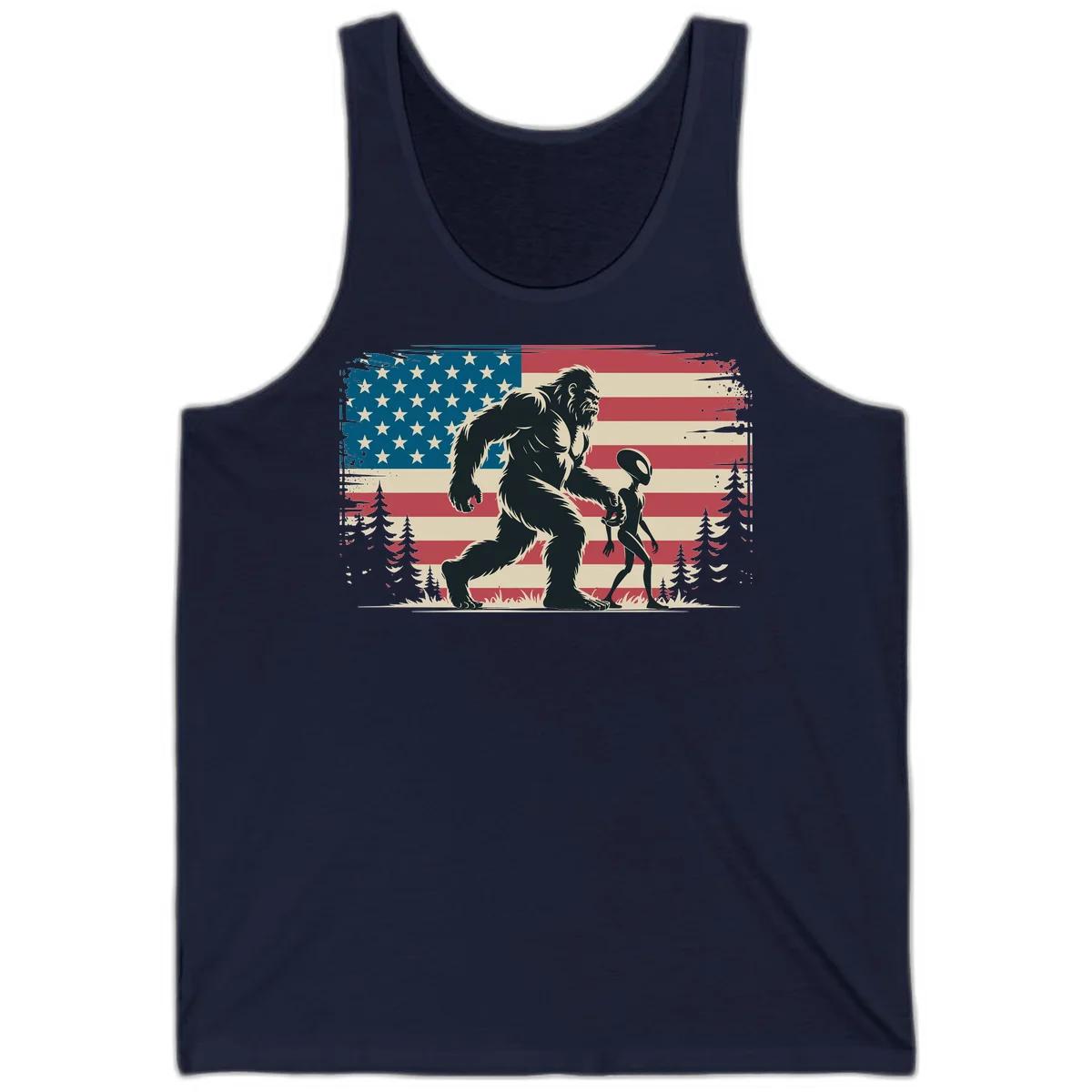Bigfoot and Alien Stroll Tank in Navy
