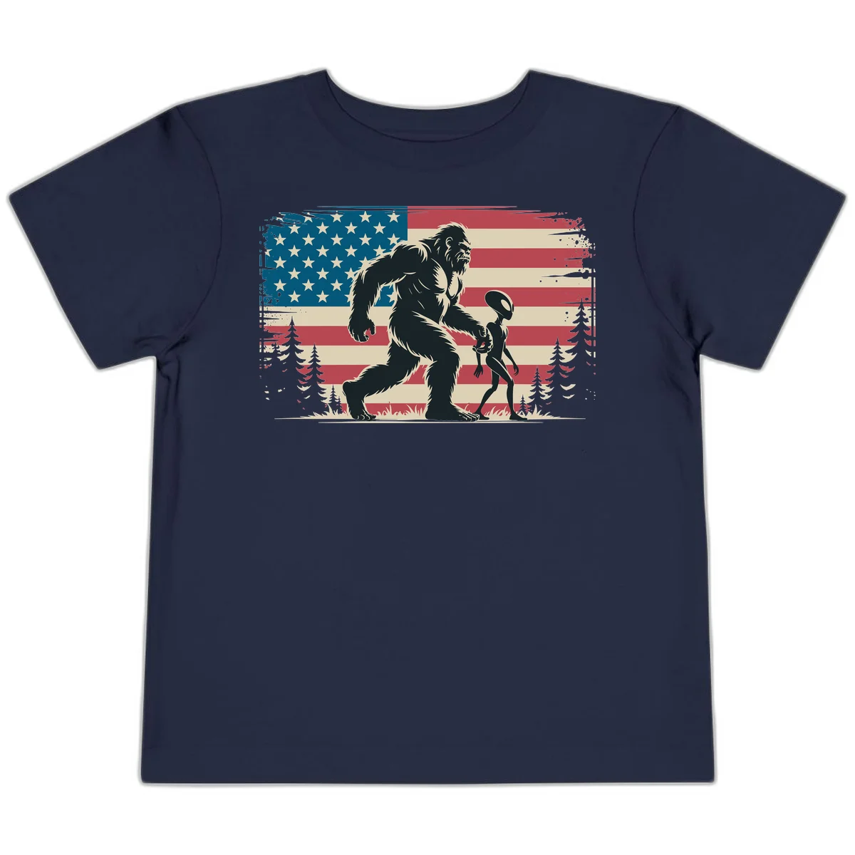Bigfoot and Alien Stroll Toddler T-Shirt in Navy
