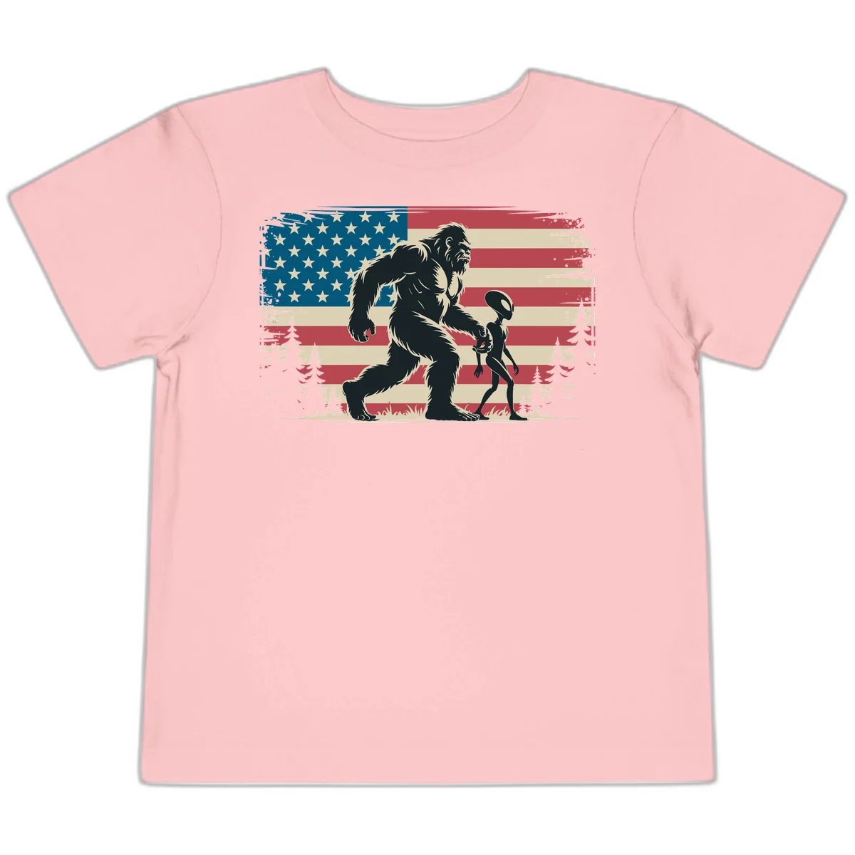 Bigfoot and Alien Stroll Toddler T-Shirt in Pink