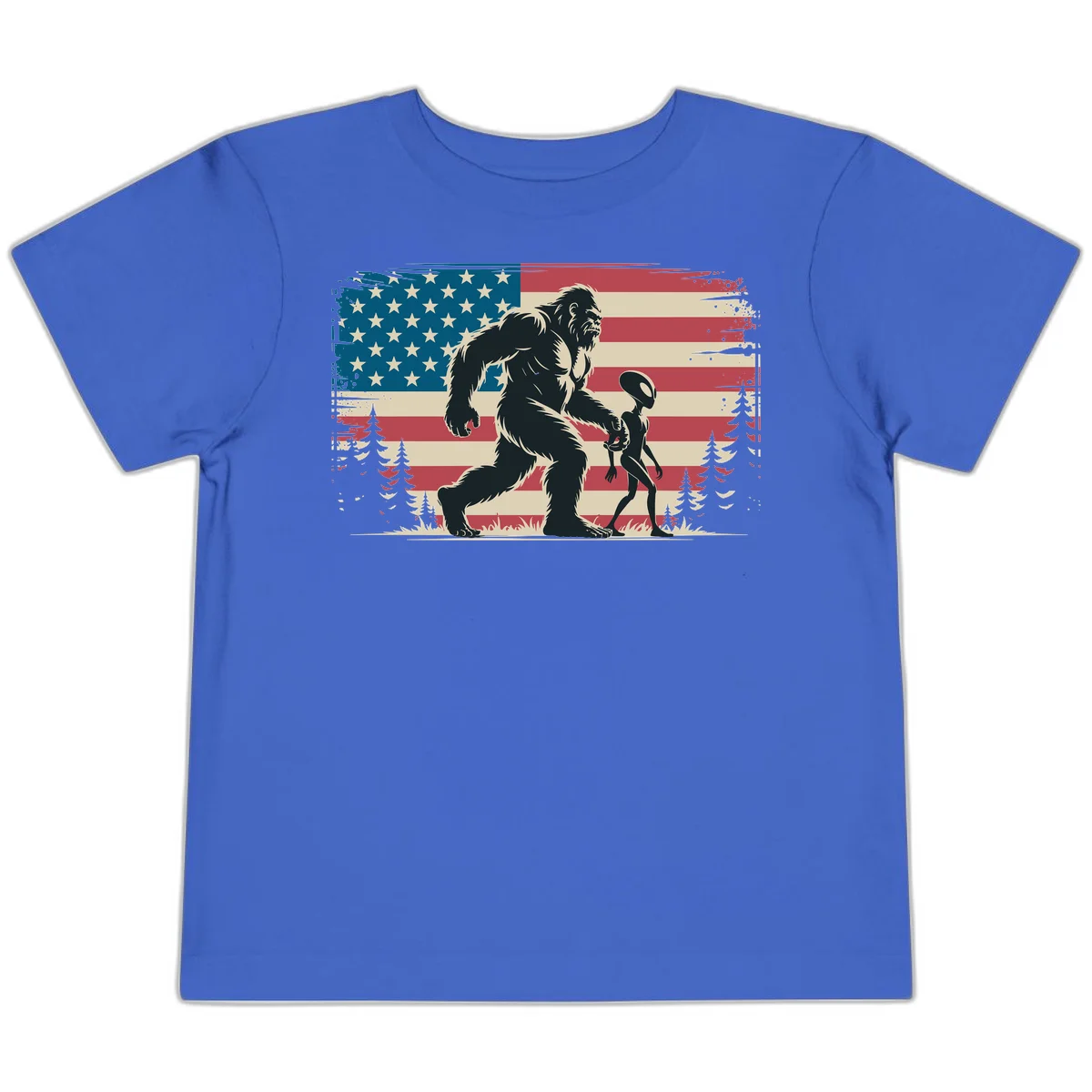 Bigfoot and Alien Stroll Toddler T-Shirt in True Royal