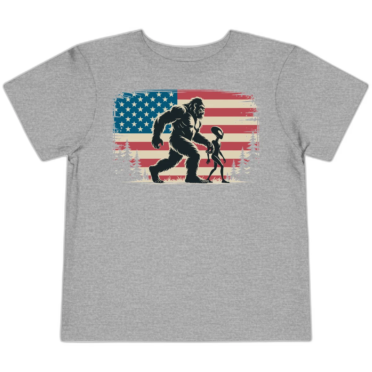 Bigfoot and Alien Stroll Toddler T-Shirt in Athletic Heather