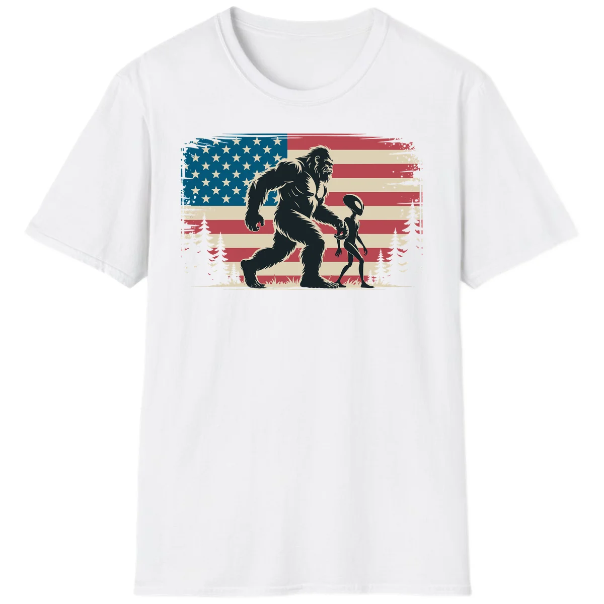 Bigfoot and Alien Stroll T-Shirt in White