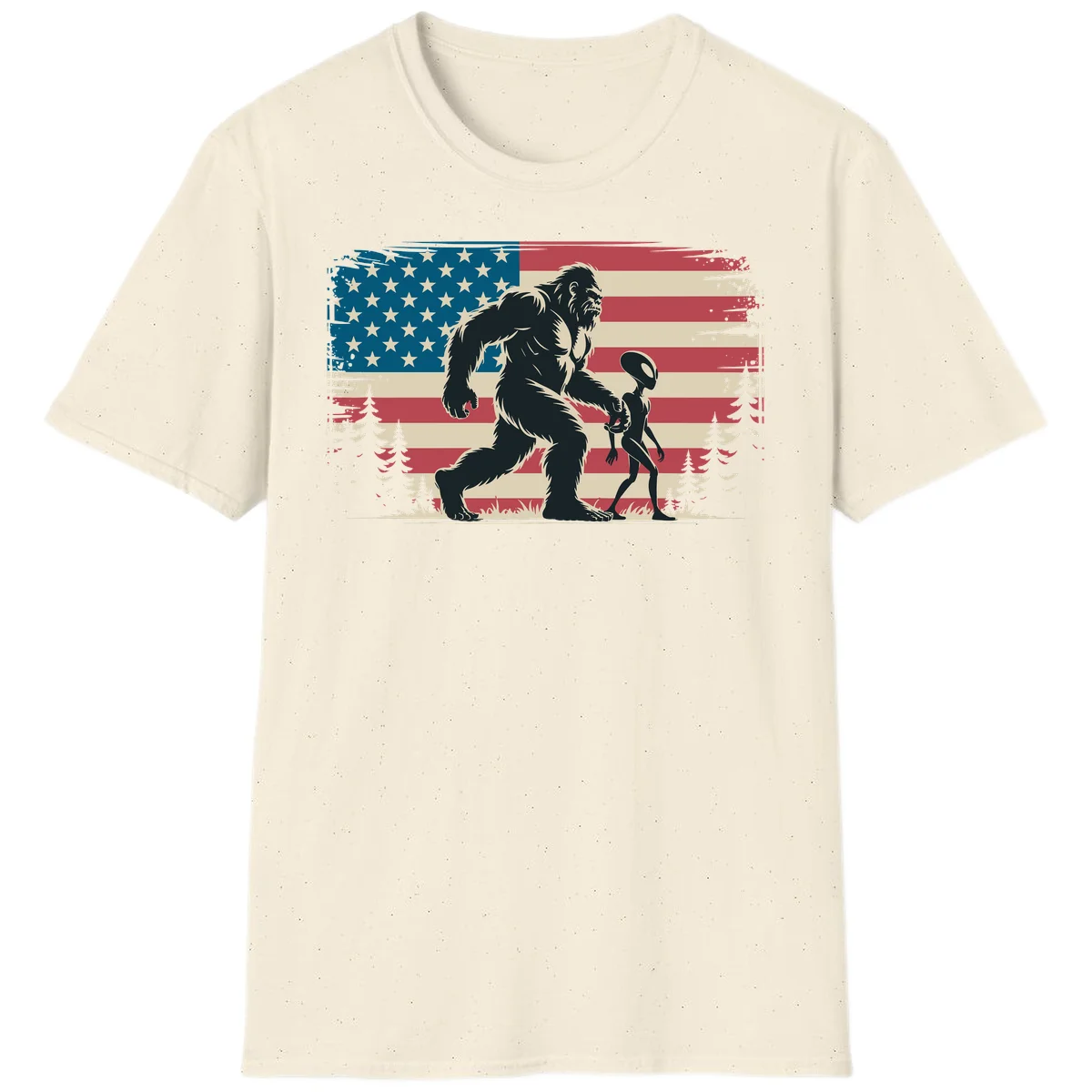 Bigfoot and Alien Stroll T-Shirt in Natural
