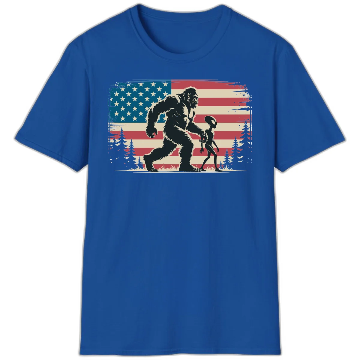 Bigfoot and Alien Stroll T-Shirt in Royal