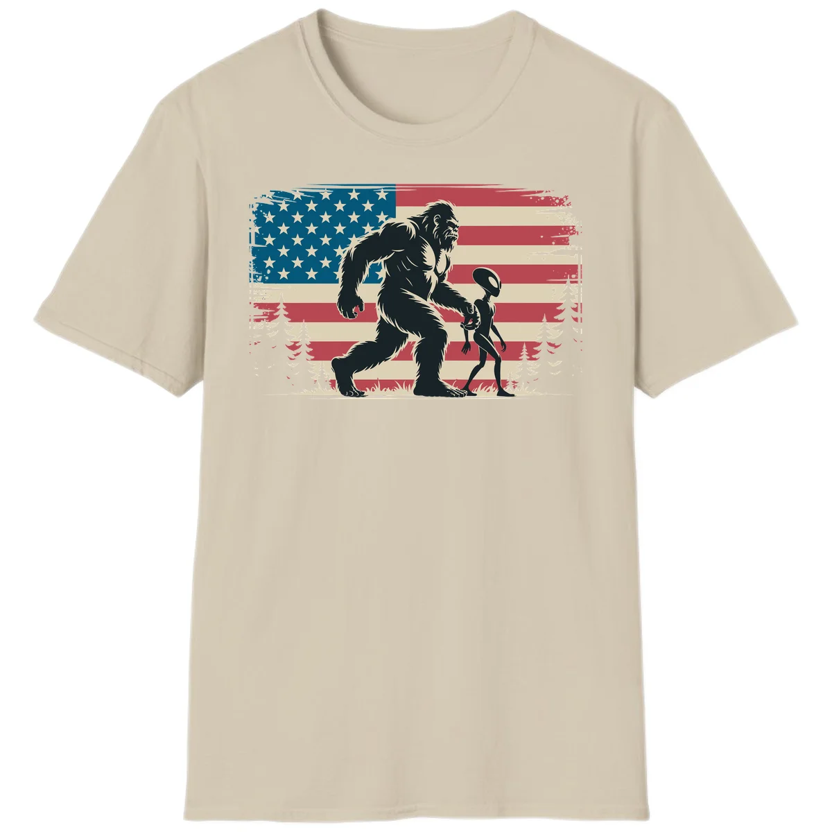 Bigfoot and Alien Stroll T-Shirt in Sand