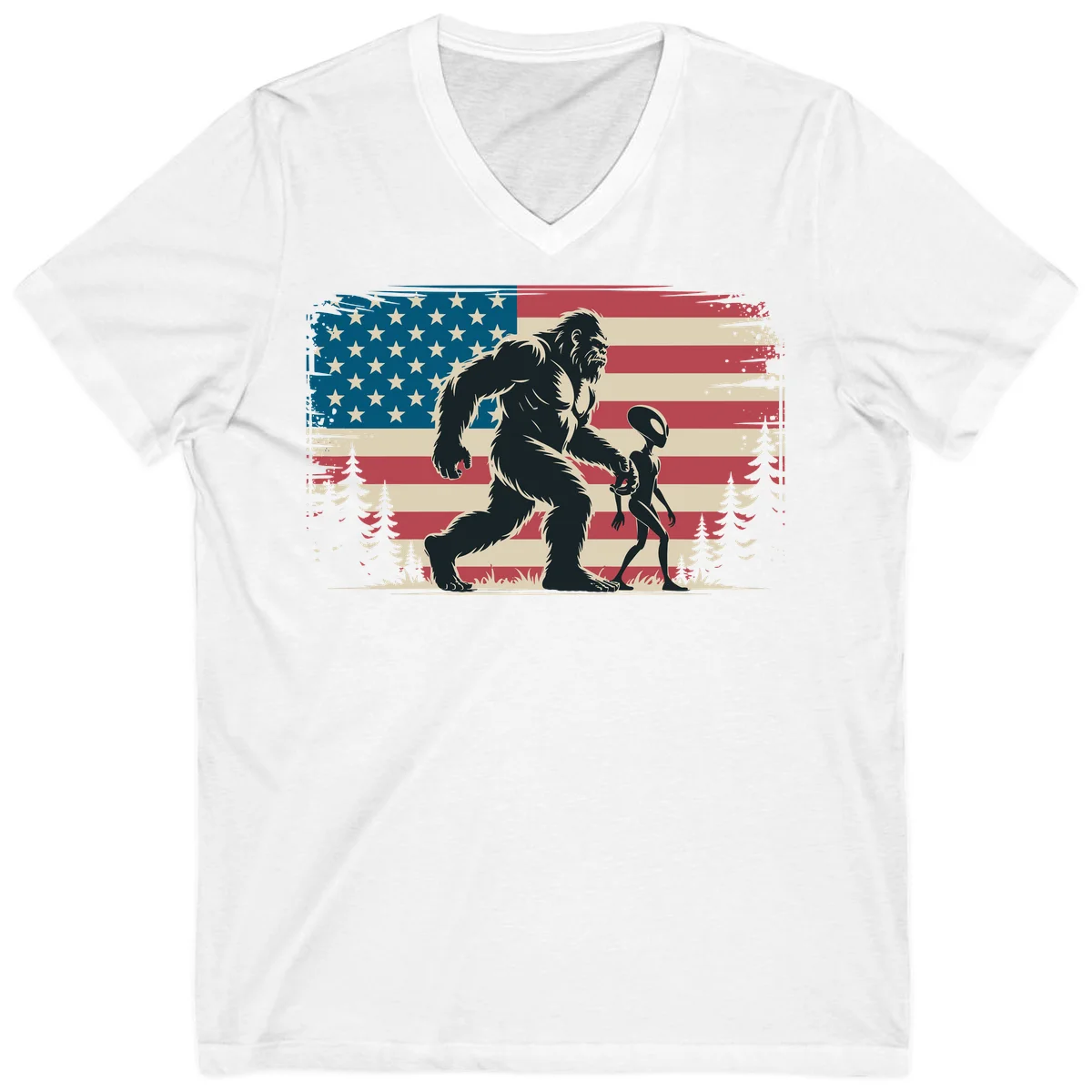 Bigfoot and Alien Stroll V-Neck in White