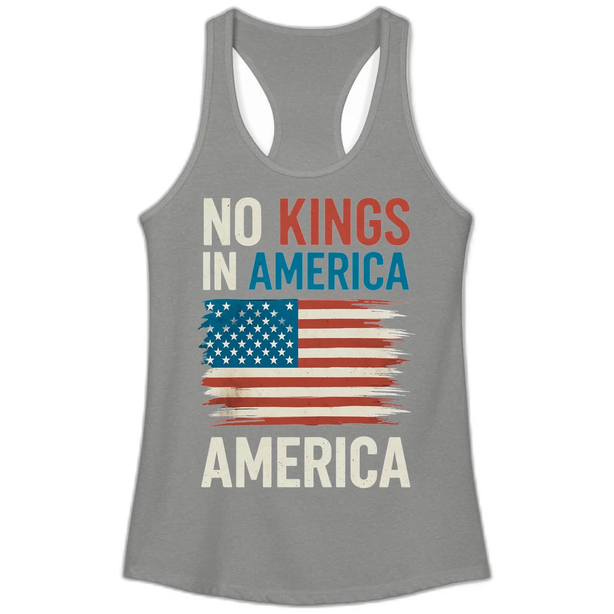 No Kings In America Ladies Tank in Heather Grey