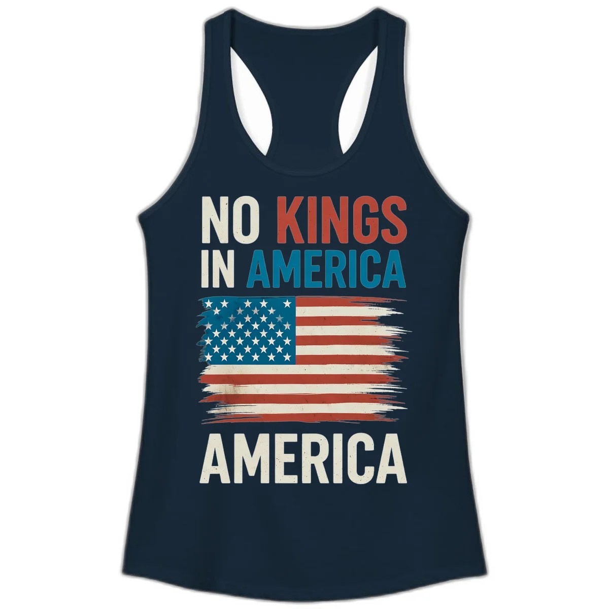 No Kings In America Ladies Tank in Solid Midnight Navy
