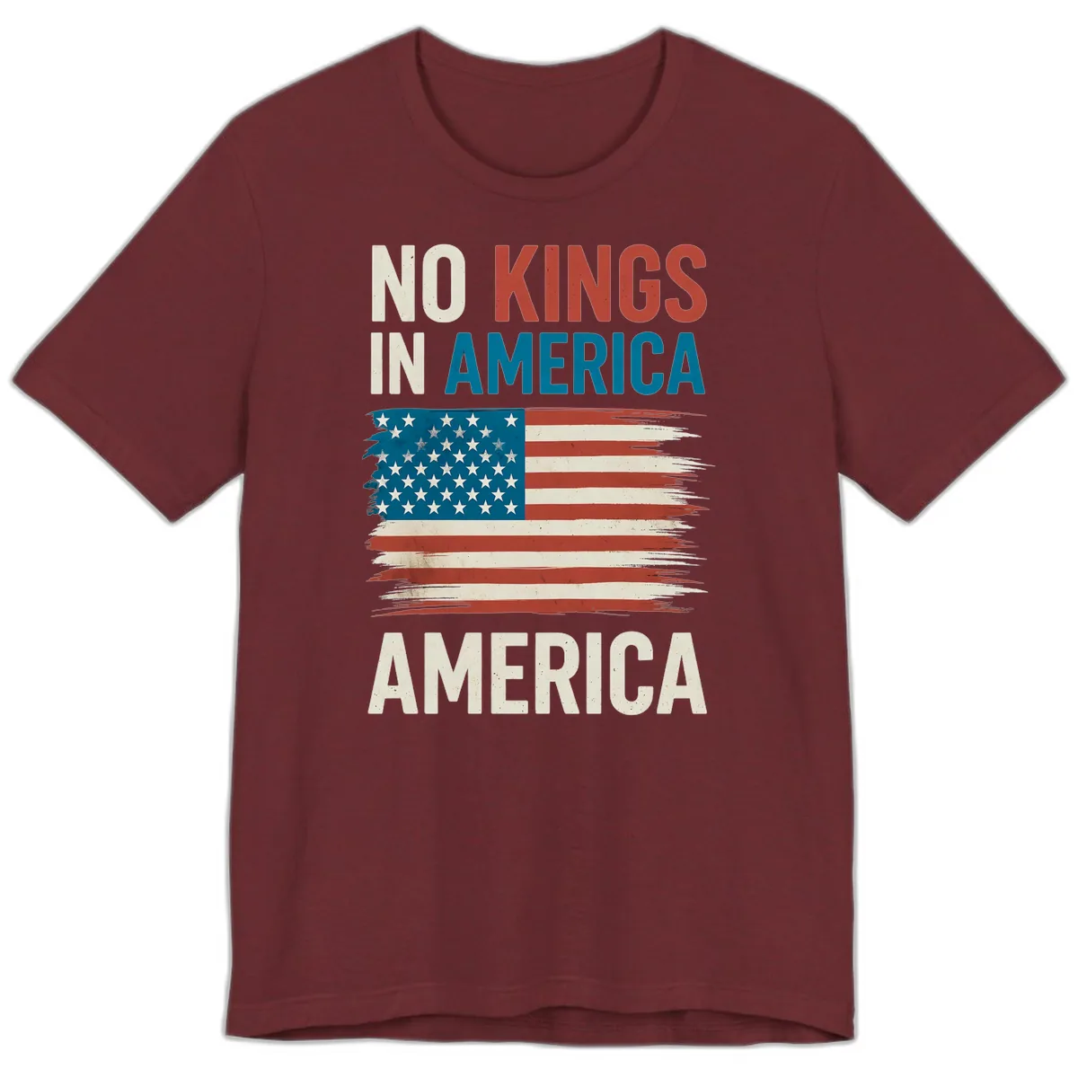 No Kings In America Distressed Flag Design Premium T-Shirt in Heather Cardinal