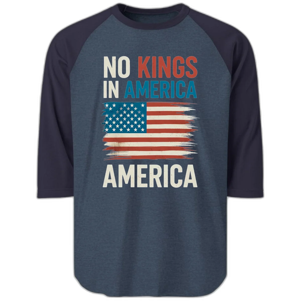 No Kings In America Raglan 3/4 in Heather Denim Navy