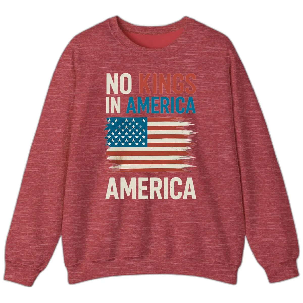 No Kings In America Distressed Flag Design Sweatshirt in Heather Scarlet Red