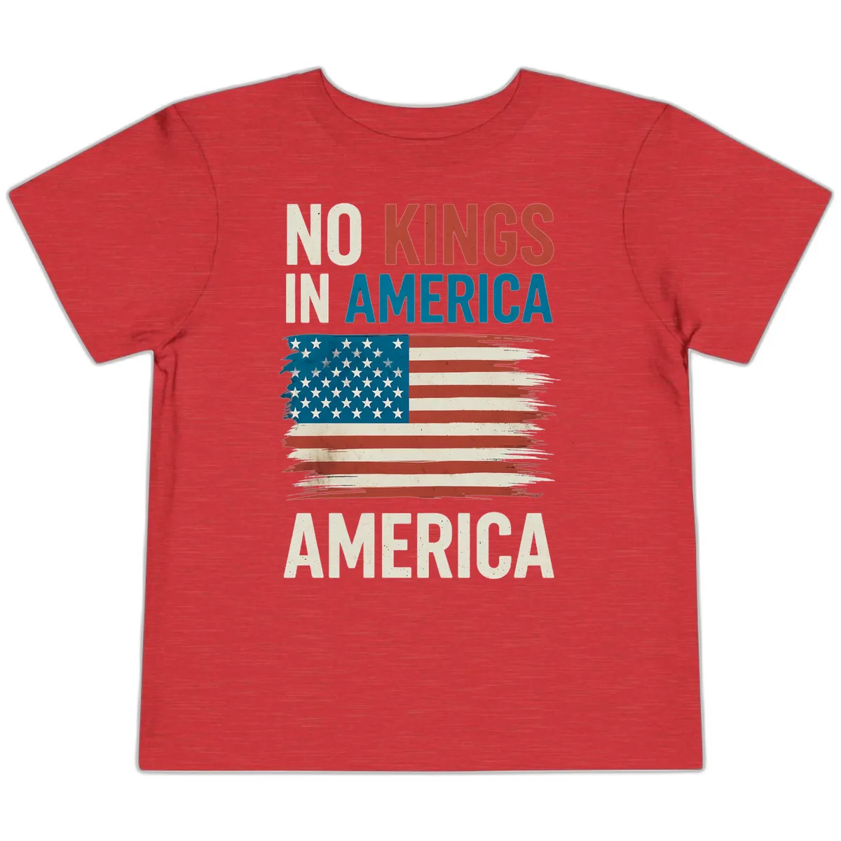 No Kings In America Distressed Flag Design Toddler T-Shirt in Heather Red
