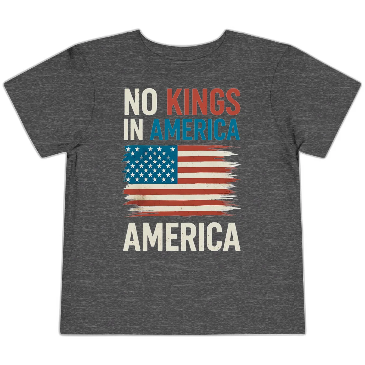 No Kings In America Distressed Flag Design Toddler T-Shirt in Dark Heather Grey