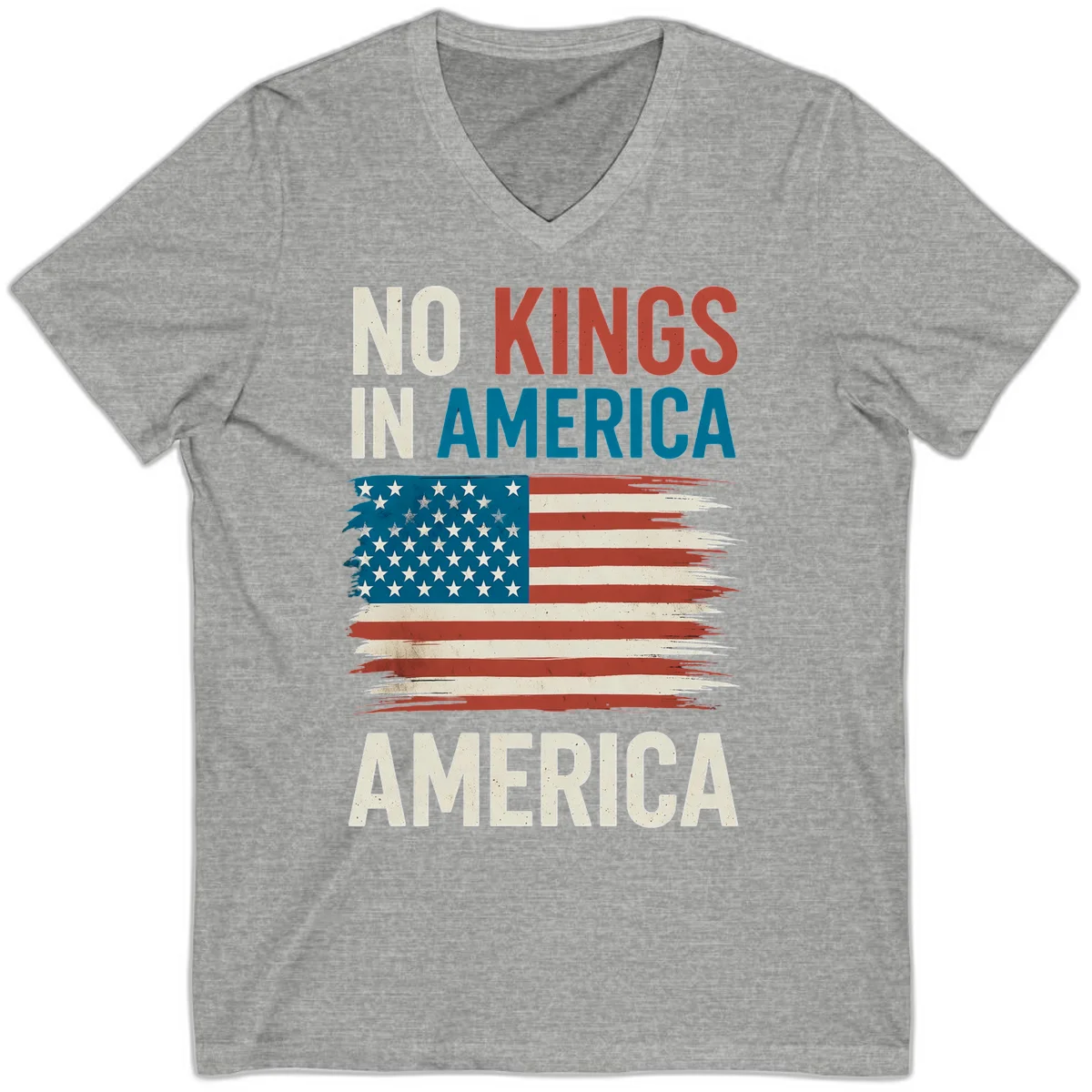 No Kings In America V-Neck in Athletic Heather
