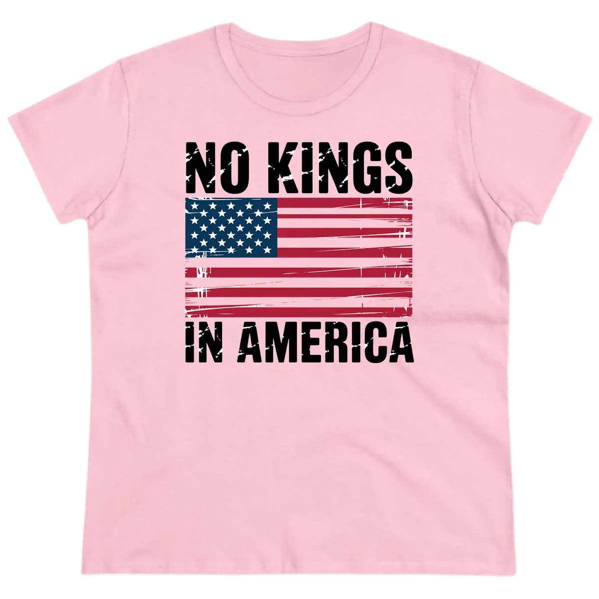 No Kings In America Declaration Flag Ladies Tee in Light Pink