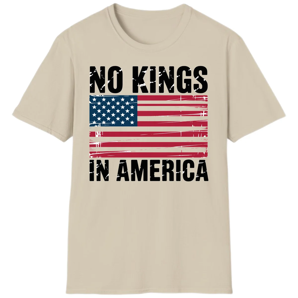 No Kings In America Declaration Flag T-Shirt in Sand